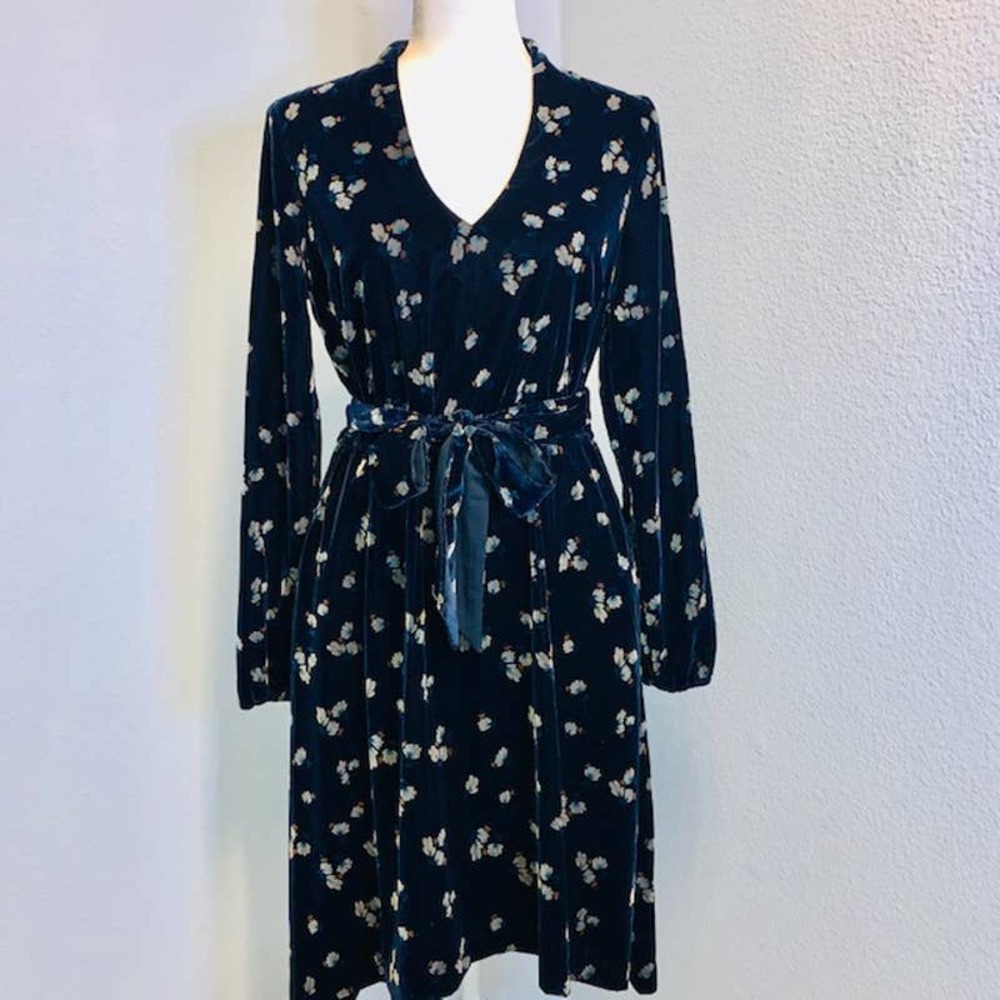 CABI Navy Floral Velour Dress - Small
